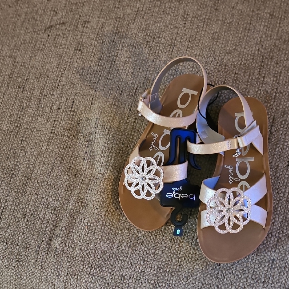 Bebe Girls' Cream Sandals with Floral Design